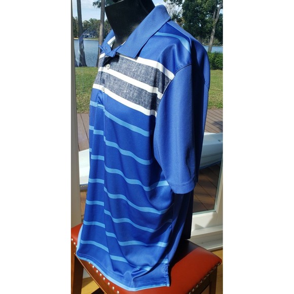 PGA Tour Men's Golf Short Sleeve Polo Blue/Charcoal Striped Shirt Size XL - Picture 7 of 10